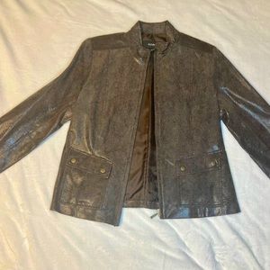NWT Alfani Chocolate Brown Reptile Print Genuine Suede Leather MED jacket.